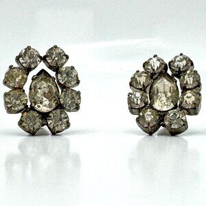 Czechoslovakia Rhinestone Silvertone Screw Back Earrings Vintage 3/4"